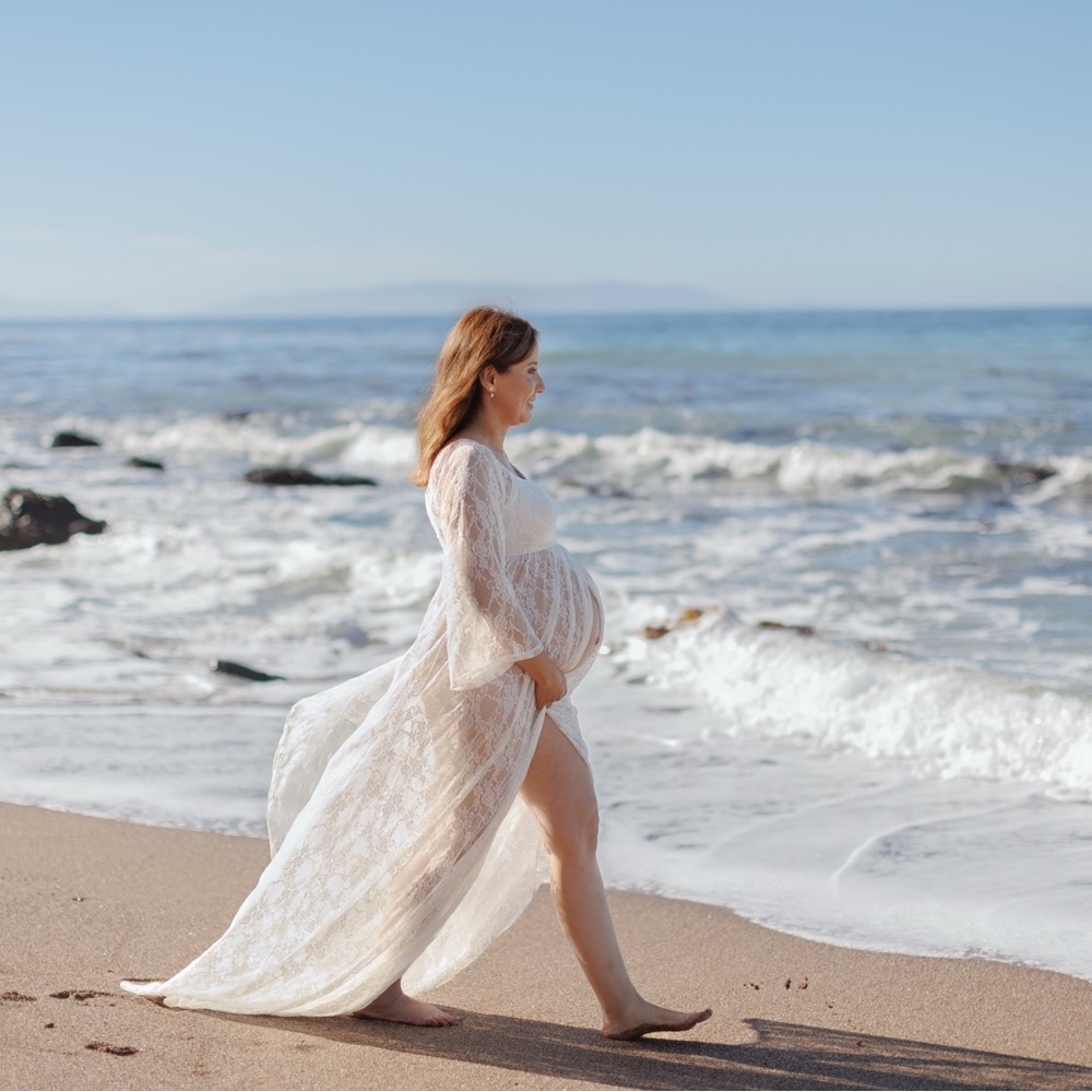 Pink Blush Elegant White Lace Maternity Dress